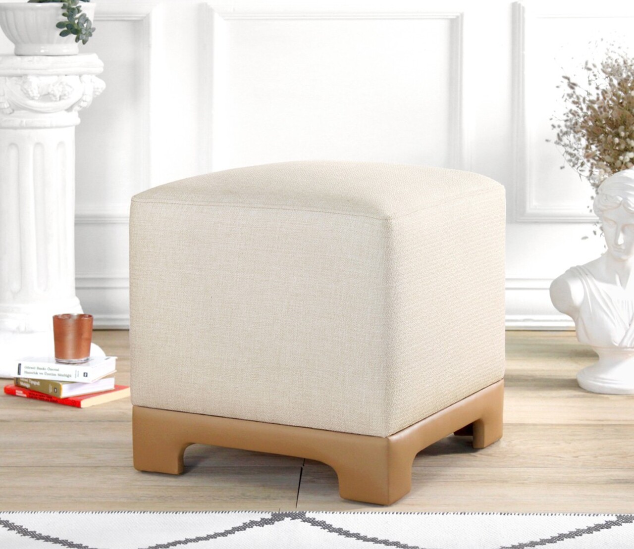 Taburet, Atelier del Sofa, 209FLF1414, 50% bumbac, 50% in, Crem / Bej - imagine 7